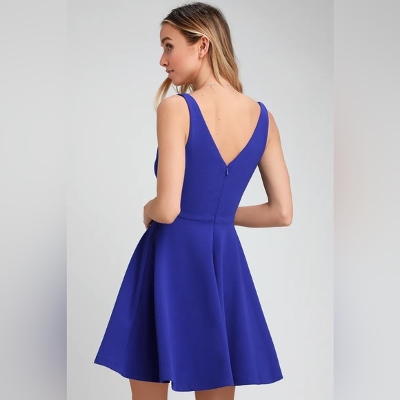 Lulus Darling Delight Skater Dress in Royal Blue Size Medium - Picture 2 of 9